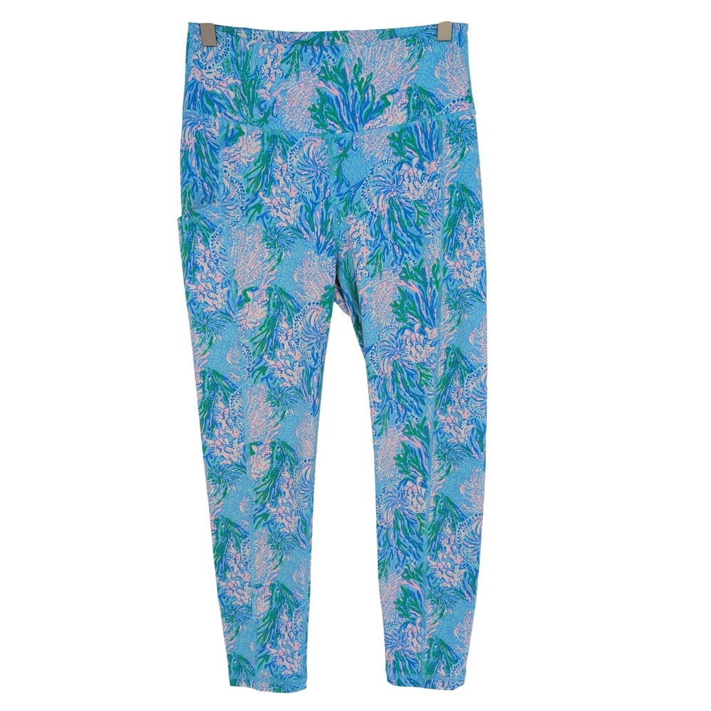 Lilly Pulitzer Luxletic Weekender High Rise‎ Midi Legging M Blue Pink Coral UPF